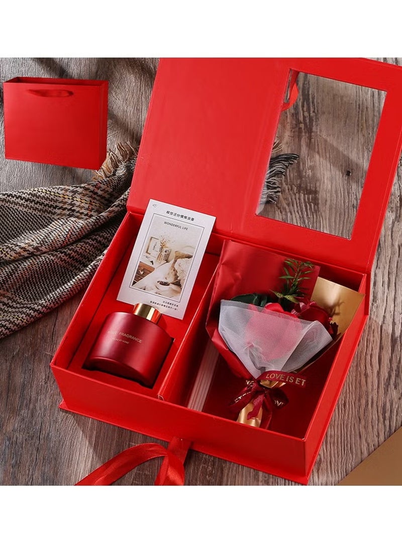 الصابون زهرة العلاج بالعطور مجموعة هدية عشاق هدية الوردة الأبدية الزهور المجففة صندوق هدية زهرة تذكارية باقة هدية صندوق أحمر - Image 2